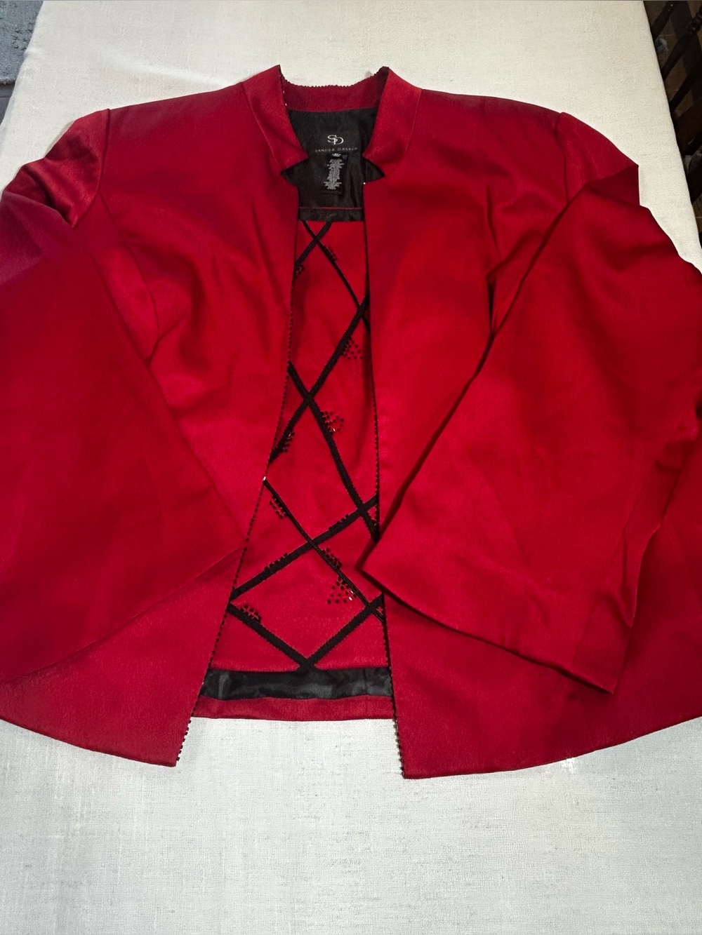 Sandra Darren 2-Pc Evening Jacket & Tank Top Set Red Satin Beaded Plus Size 3X